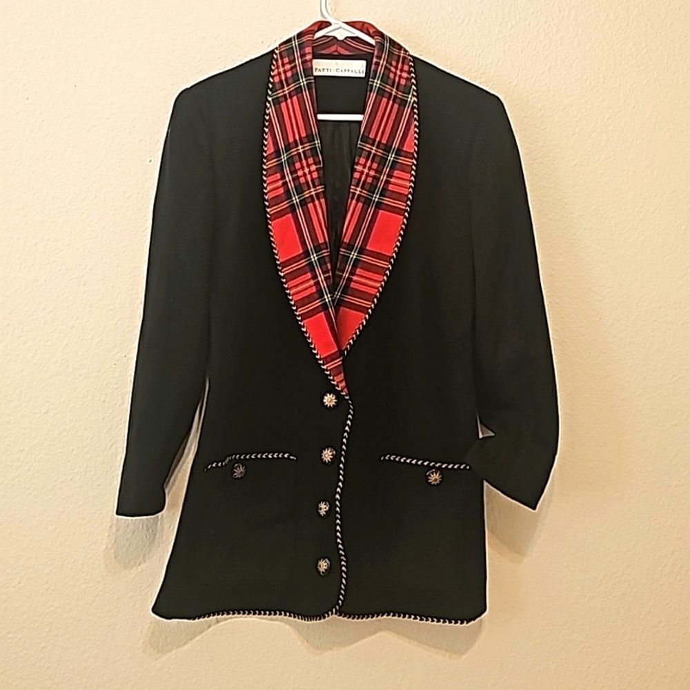 Patti Cappalli vintage plaid and black sweater blazer size small